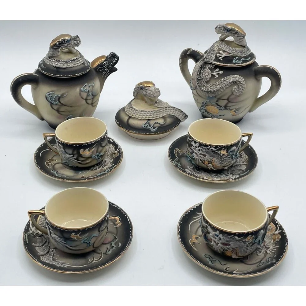 Vintage Dragon Ware Tea Set Moriage 13 Pieces Made in Japan 1940s